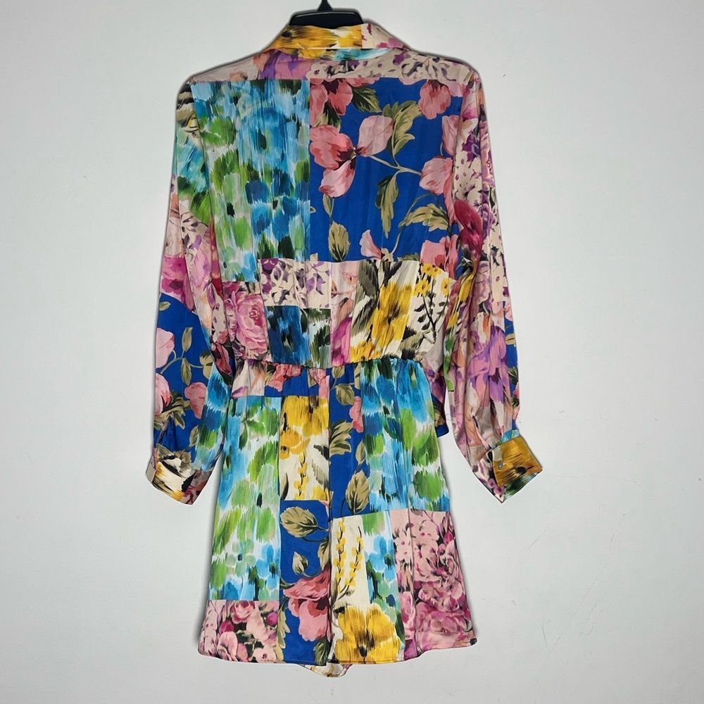 Zara Satin Floral Patchwork Print Wrap Front Romper - Picture 4 of 10